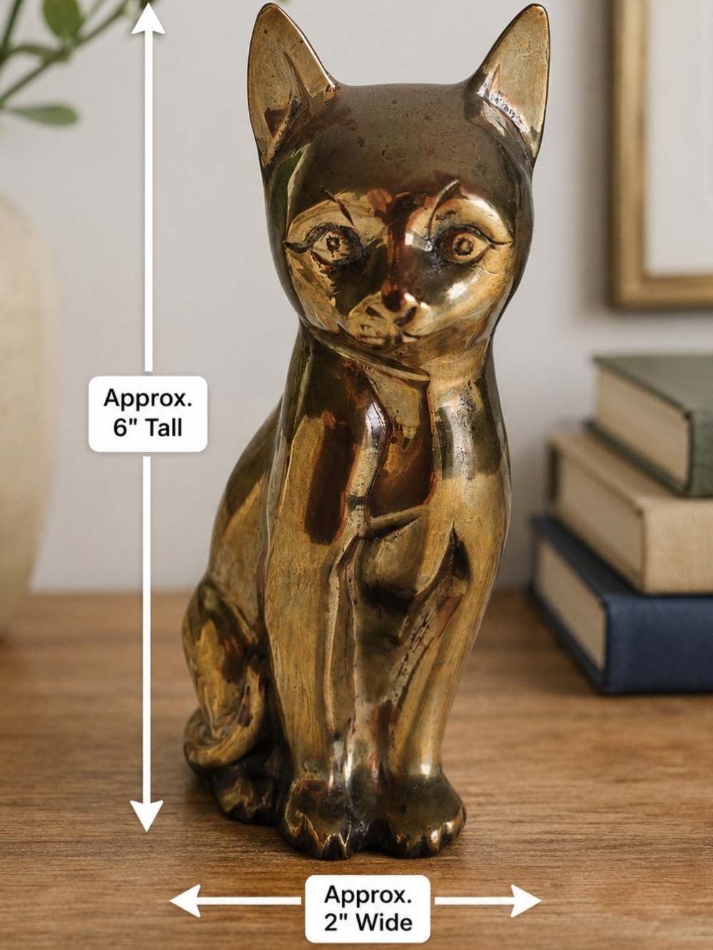 Vintage Brass Sitting Cat 6" Very Heavy